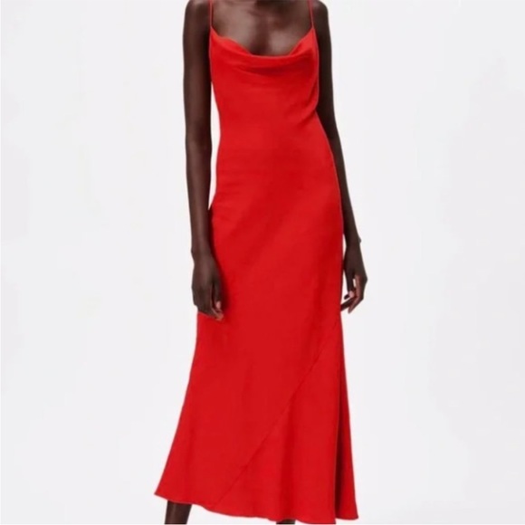Zara Dresses Zara Red Maxi Satin Dress Poshmark